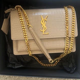 Ysl Sunset Croc Skin Shoulder Sling Bag