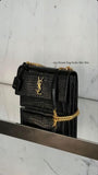 Ysl Sunset Croc Skin Shoulder Sling Bag Black