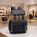 Coach Hutton Backpack In Blocked Signature Canvas Black Beige
