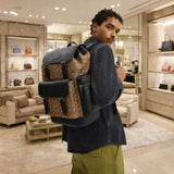 Coach Hutton Backpack In Blocked Signature Canvas Black Beige