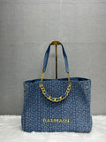 Balmaiin Jacquard Denim Logo Plaque Tote