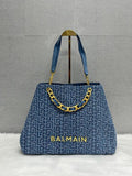 Balmaiin Jacquard Denim Logo Plaque Tote